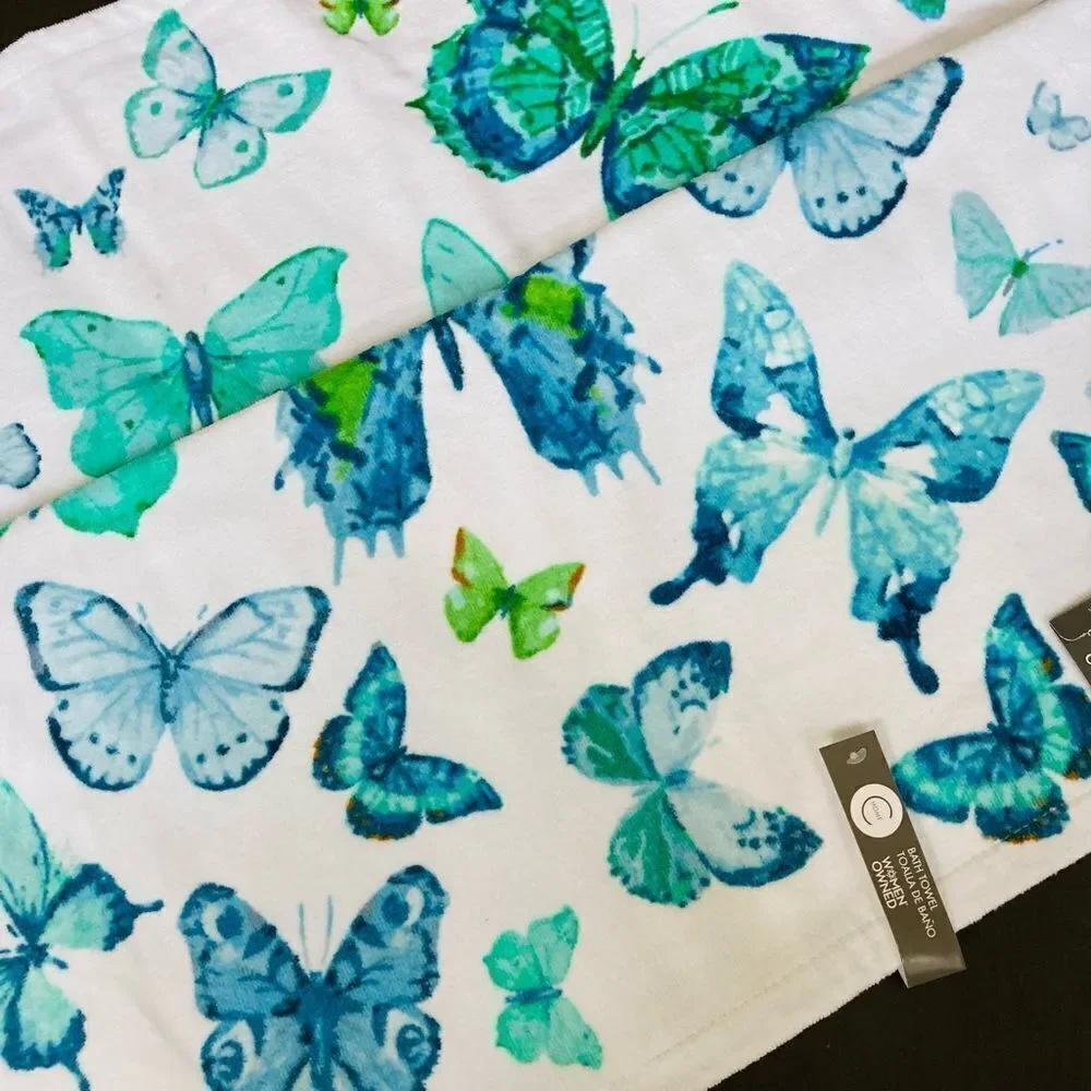 Butterfly Teal Blue Green 4-pc Bath Towels Set